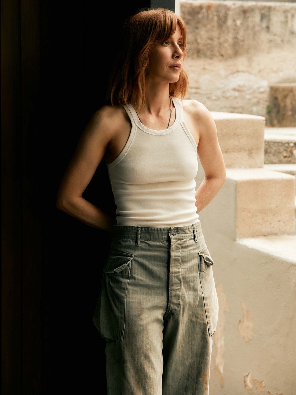 imogene + willie vintage off-white ribbed racerback tank